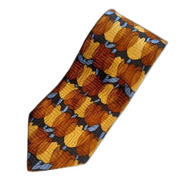 Ermenegildo Zegna 100% Silk Rust Brown Gold Blue Men's Necktie Tie Autumn Fall - Picture 11 of 11